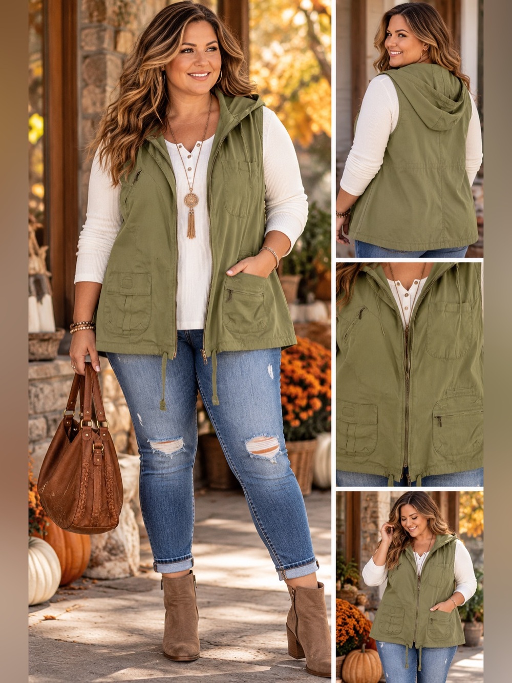Avenue Plus Size 18/20 Olive Green Hooded
Utility Cargo Vest Military Safari